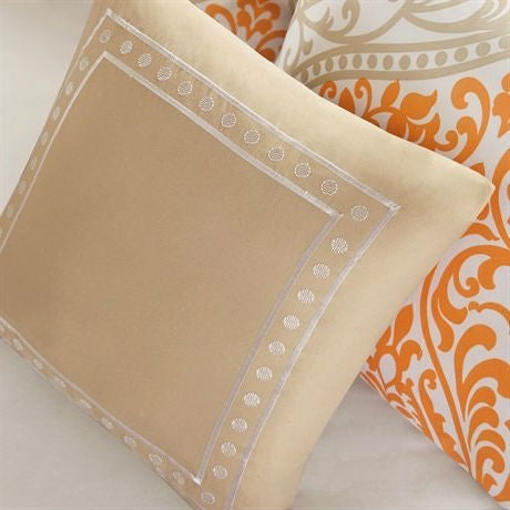Queen size 5-Piece Orange Damask Print Comforter Set - Deals Kiosk