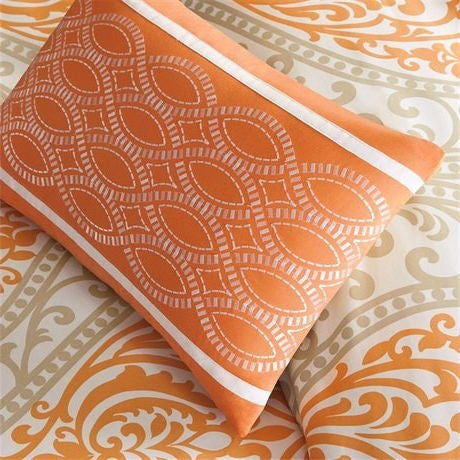 Queen size 5-Piece Orange Damask Print Comforter Set - Deals Kiosk