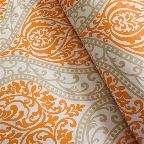 Queen size 5-Piece Orange Damask Print Comforter Set - Deals Kiosk