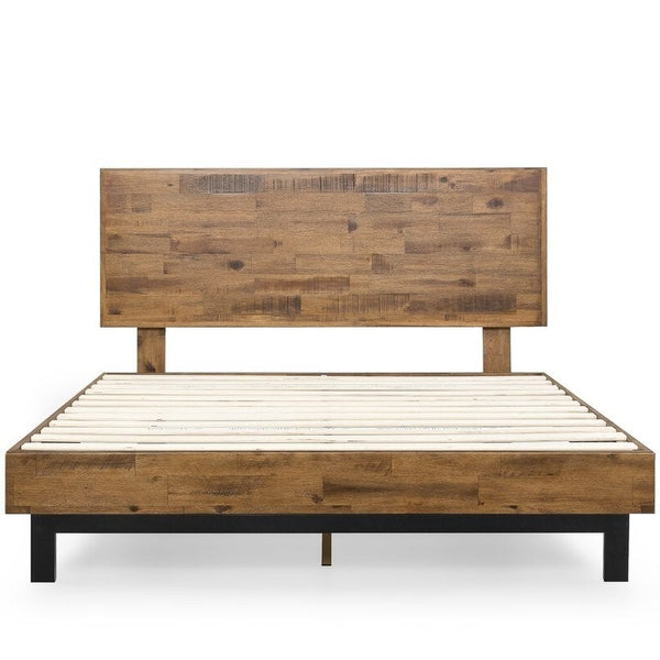 Rustic FarmHome Low Profile Pine Slatted Platform Bed in Queen - Deals Kiosk