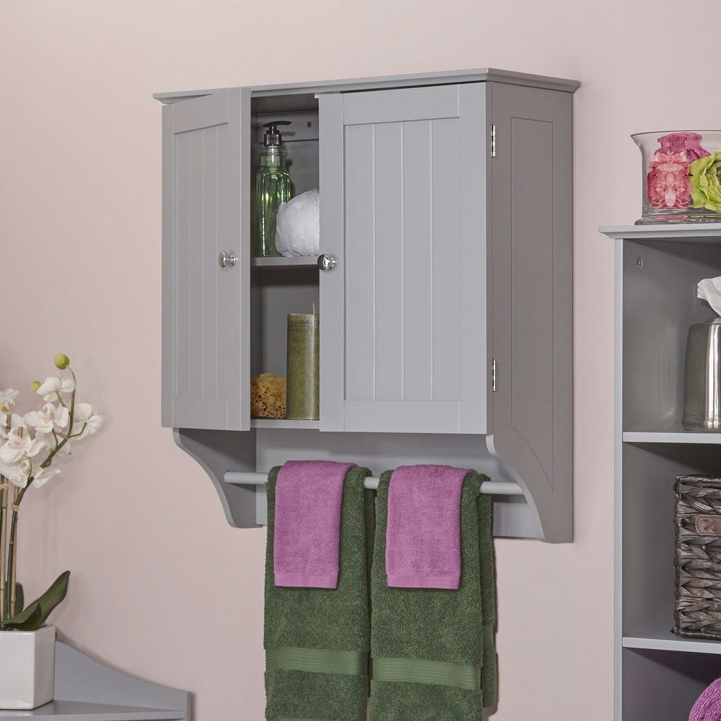 Gray 2-Door Bathroom Wall Cabinet with Towel Bar - Deals Kiosk