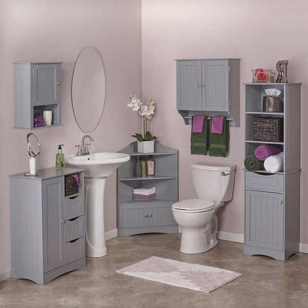 Gray 2-Door Bathroom Wall Cabinet with Towel Bar - Deals Kiosk