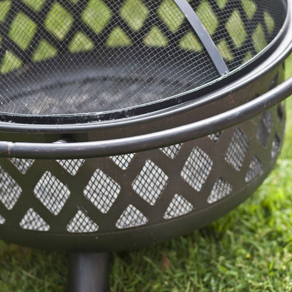 36-inch Bronze Fire Pit with Grill Grate Spark Screen Cover and Poker - Deals Kiosk