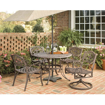 42-inch Round Patio Dining Table in Rust Brown Metal with Umbrella Hole - Deals Kiosk