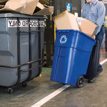 50 Gallon Blue Commercial Heavy-Duty Rollout Recycler Trash Can Container - Deals Kiosk