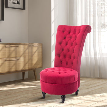 Red Tufted High Back Plush Velvet Upholstered Accent Low Profile Chair - Deals Kiosk