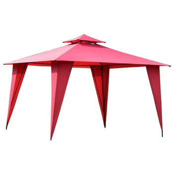 11 x 11 Ft Outdoor Patio Gazebo with Red Polyester Vented Canopy
