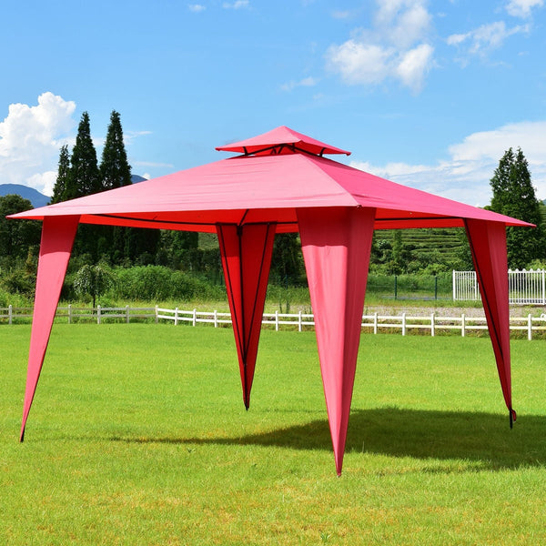11 x 11 Ft Outdoor Patio Gazebo with Red Polyester Vented Canopy - Deals Kiosk