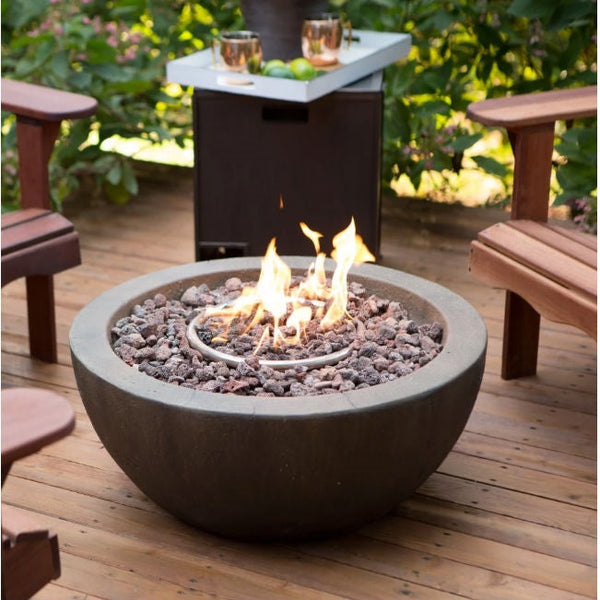 28-inch Round Gray Enviro Stone Fire Pit Bowl with Propane Tank Hideaway Table - Deals Kiosk