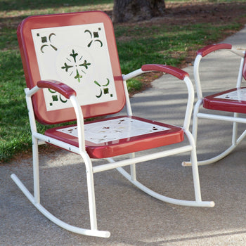 Cherry Red Retro Patio 3 Piece Metal Rocker Rocking Chair Set - Deals Kiosk