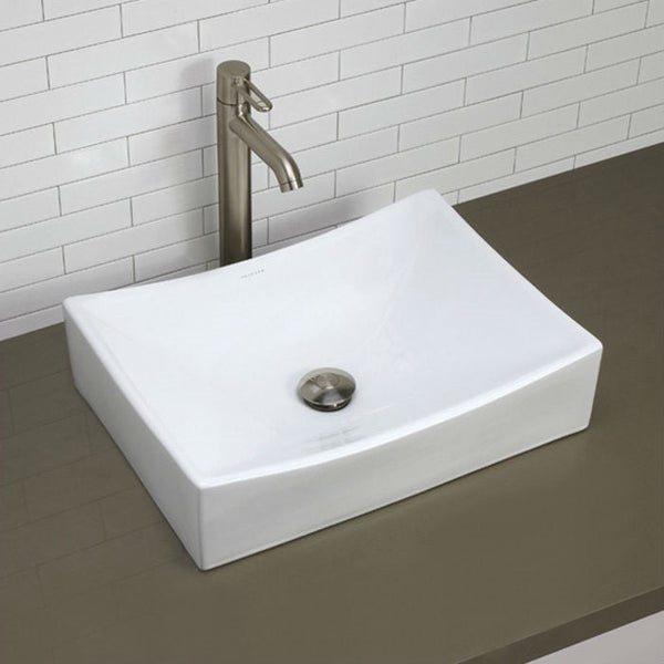 Modern Rectangular White Ceramic Vessel Bathroom Sink with Curved Interior