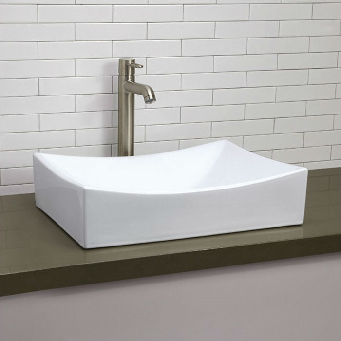 Modern Rectangular White Ceramic Vessel Bathroom Sink with Curved Interior - Deals Kiosk