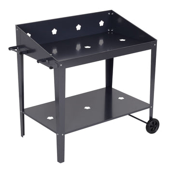Black Metal Garden Potting Bench with Wheels - Deals Kiosk