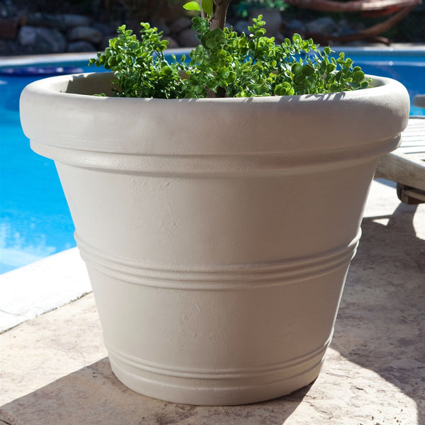 12-inch Diameter Round Planter in Weathered Concrete Finish Poly Resin - Deals Kiosk