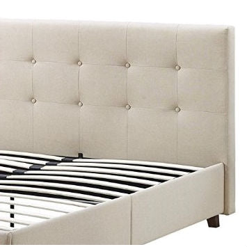 Full size Tan Linen Upholstered Platform Bed Frame with Button-Tufted Headboard - Deals Kiosk