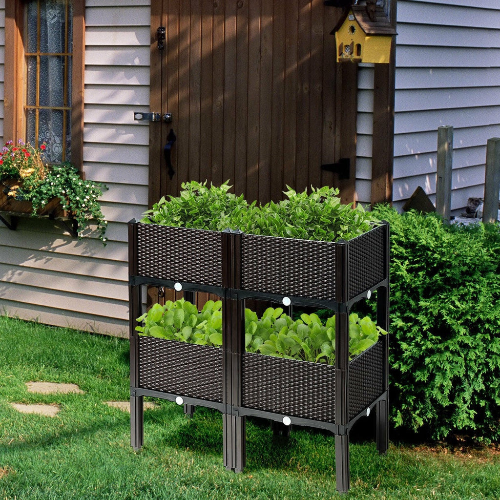 4 Piece Brown Self Watering Elevated Garden Bed Planter Box - Deals Kiosk