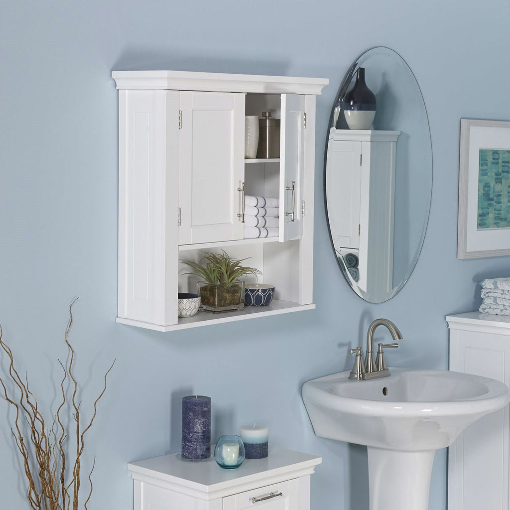 White Bathroom Wall Cabinet Cupboard with Open Shelf - Deals Kiosk