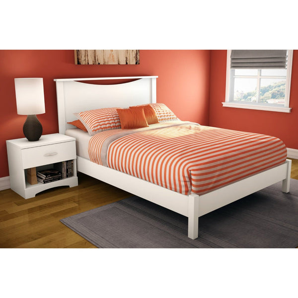 Full size Simple Platform Bed in White Finish - Modern Design - Deals Kiosk