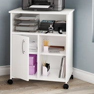 Modern Home Office Printer Stand Cart with Casters in White - Deals Kiosk