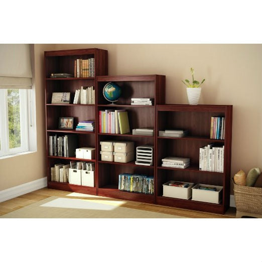 Contemporary 5-Shelf Bookcase Bookshelf in Royal Cherry Wood Finish - Deals Kiosk