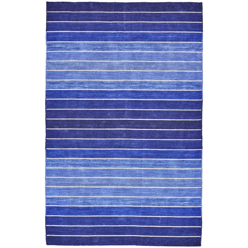 5' X 8' Striped Hand-Tufted Wool/Cotton Blue Area Rug