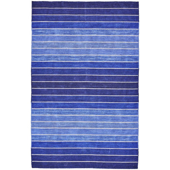 5' X 8' Striped Hand-Tufted Wool/Cotton Blue Area Rug