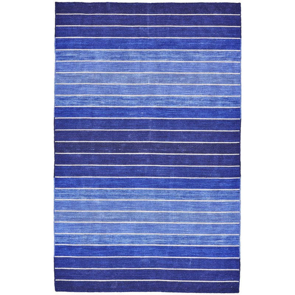 5' X 8' Striped Hand-Tufted Wool/Cotton Blue Area Rug