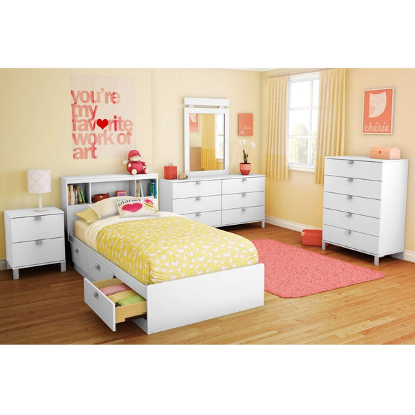 Twin size Modern Bookcase Headboard in White Wood Finish - Deals Kiosk