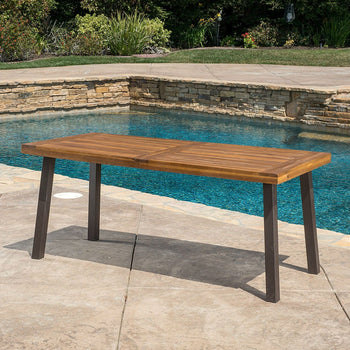 Acacia Wood 69 x 32 inch Outdoor Patio Dining Table in Teak Finish - Deals Kiosk