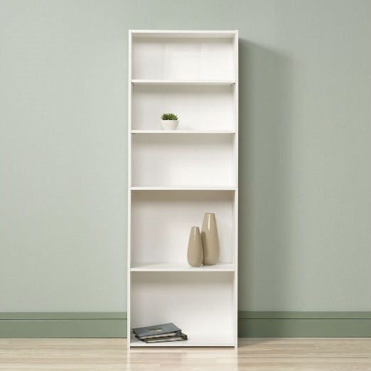 Contemporary 5-Shelf Bookcase Bookshelf in Soft White Wood Finish - Made in USA - Deals Kiosk