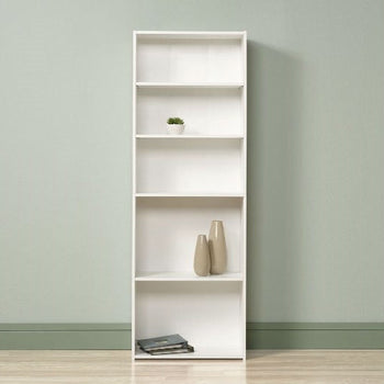 Contemporary 5-Shelf Bookcase Bookshelf in Soft White Wood Finish - Made in USA - Deals Kiosk