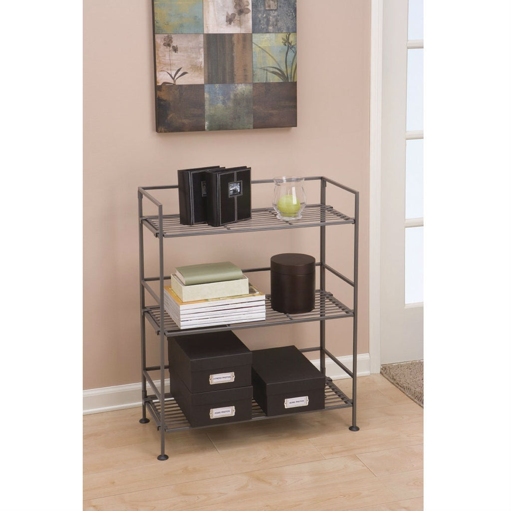 3-Shelf Iron Rectangular Folding Metal Bookcase Storage Shelves - Deals Kiosk