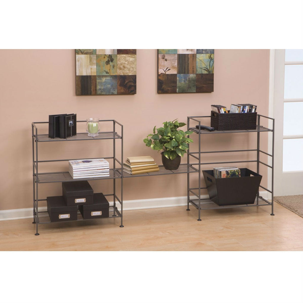 3-Shelf Iron Rectangular Folding Metal Bookcase Storage Shelves - Deals Kiosk