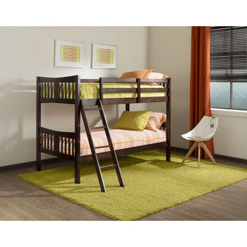 Twin over Twin Solid Wood Bunk Bed in Espresso Finish - Deals Kiosk