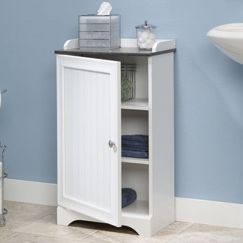 Bathroom Floor Cabinet Linen Storage with Adjustable Shelves in White Finish - Deals Kiosk