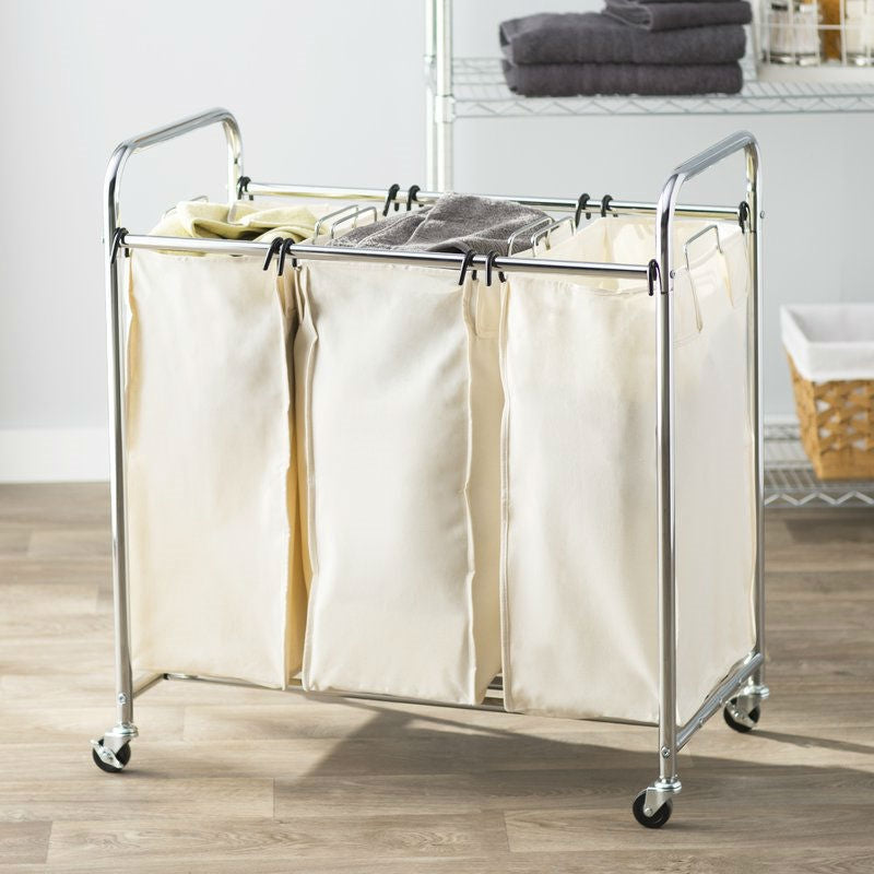 Commercial-Grade Steel Frame 3-Bag Laundry Hamper Cart - Deals Kiosk