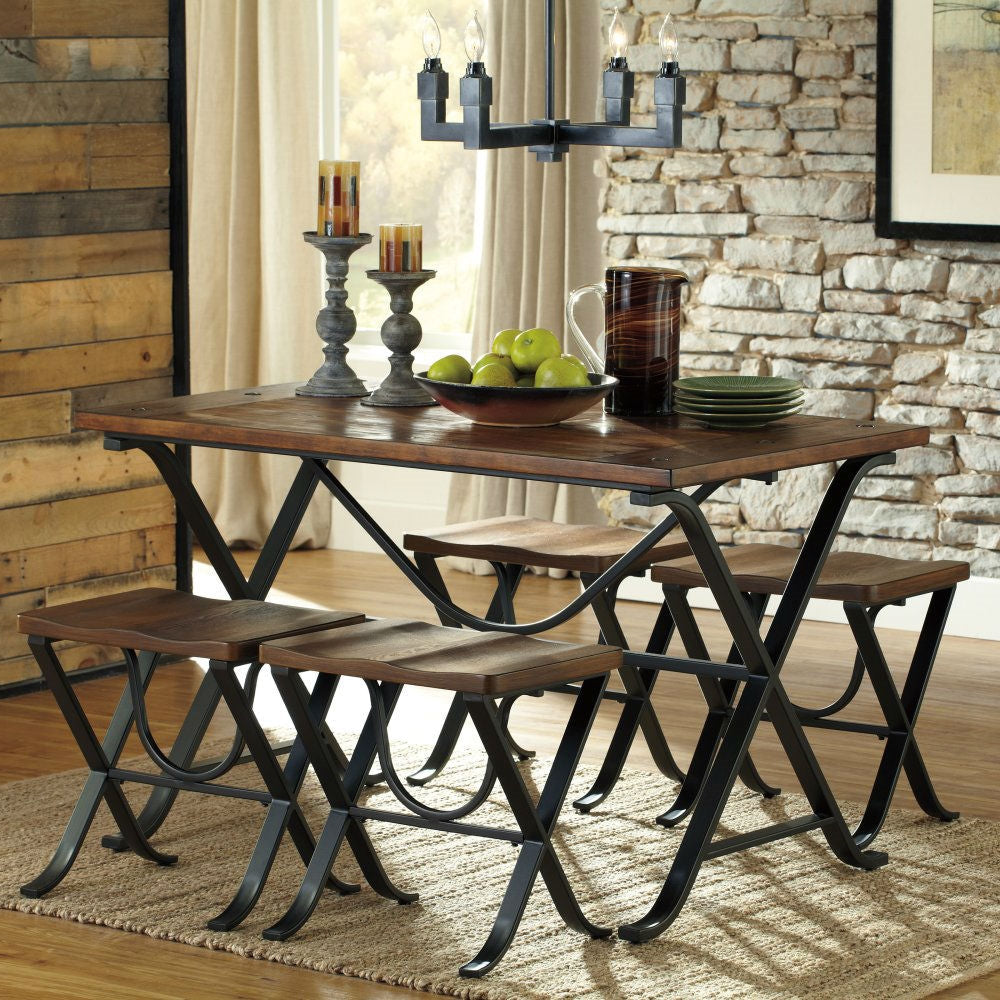 Industrial Style 5-Piece Dining Room Set with Table and 4 Backless Stools - Deals Kiosk