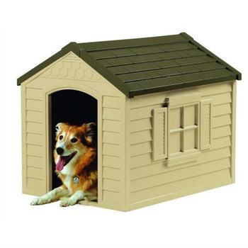 Durable Outdoor Plastic Dog House in Taupe and Bronze - For Dogs up to 70 pounds - Deals Kiosk
