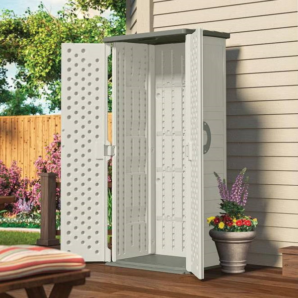 Outdoor Heavy Duty 22 Cubic Ft Vertical Garden Storage Shed in Taupe Grey - Deals Kiosk