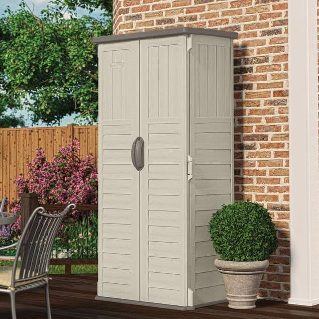 Outdoor Heavy Duty 22 Cubic Ft Vertical Garden Storage Shed in Taupe Grey - Deals Kiosk