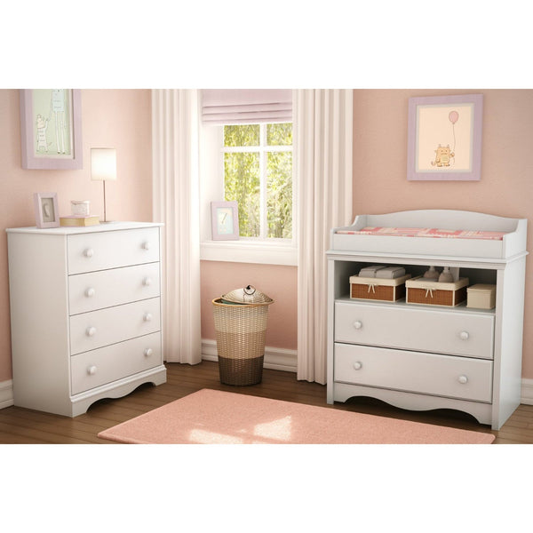 White 4 Drawer Bedroom Chest with Wooden Knobs - Deals Kiosk
