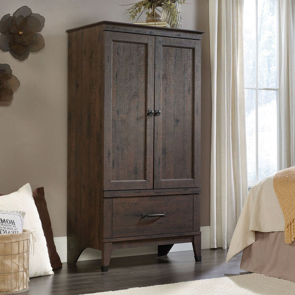 Bedroom Storage Armoire Wardrobe Cabinet in Dark Brown Oak Finish - Deals Kiosk