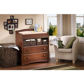 2-Drawer Changing Table with Open Shelf in Royal Cherry Finish - Deals Kiosk