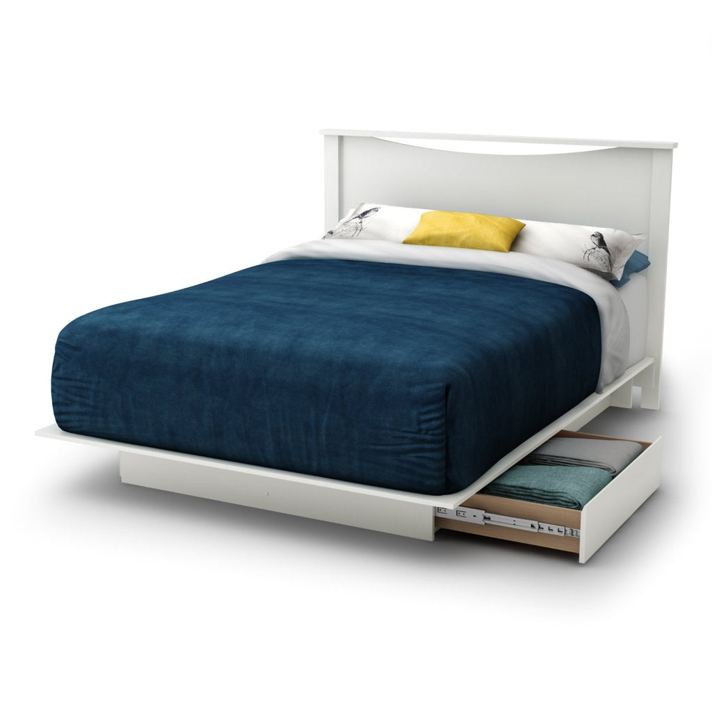 Full size White Modern Platform Bed Frame with 2 Storage Drawers - Deals Kiosk