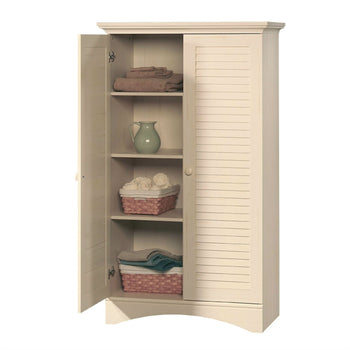 Louver 2-Door Storage Cabinet Bed Bath Armoire Wardrobe in Antique White - Deals Kiosk