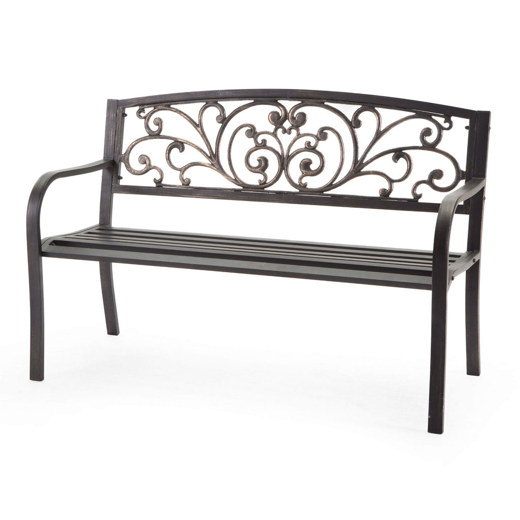 Curved Metal Garden Bench with Heart Pattern in Black Antique Bronze Finish - Deals Kiosk