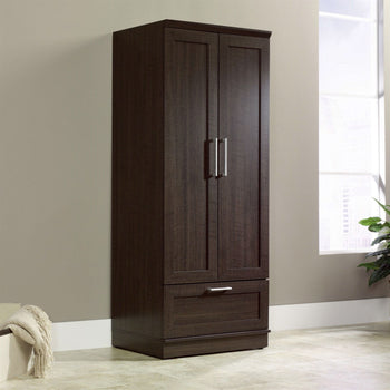 Bedroom Wardrobe Armoire Cabinet in Dark Brown Oak Wood Finish - Deals Kiosk