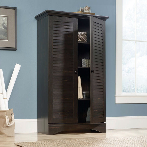 Multi-Purpose Wardrobe Armoire Storage Cabinet in Dark Brown Antique Wood Finish - Deals Kiosk