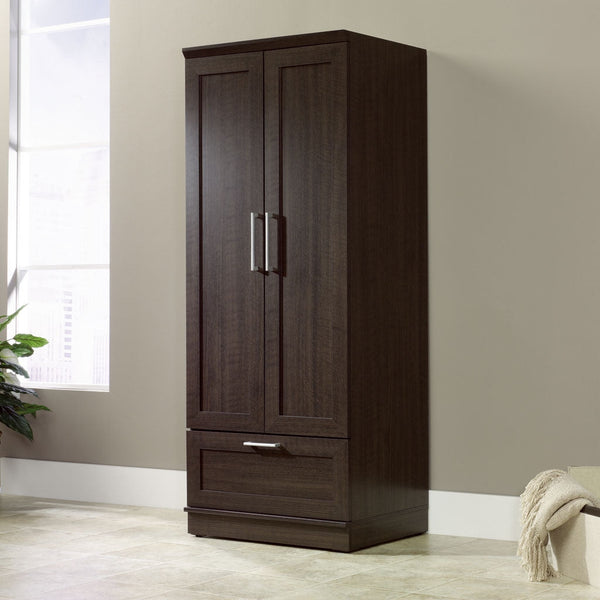 Dark Brown Wood Wardrobe Cabinet Armoire with Garment Rod - Deals Kiosk