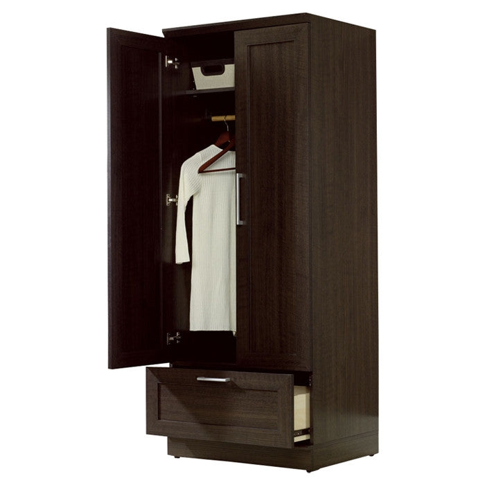 Dark Brown Wood Wardrobe Cabinet Armoire with Garment Rod - Deals Kiosk